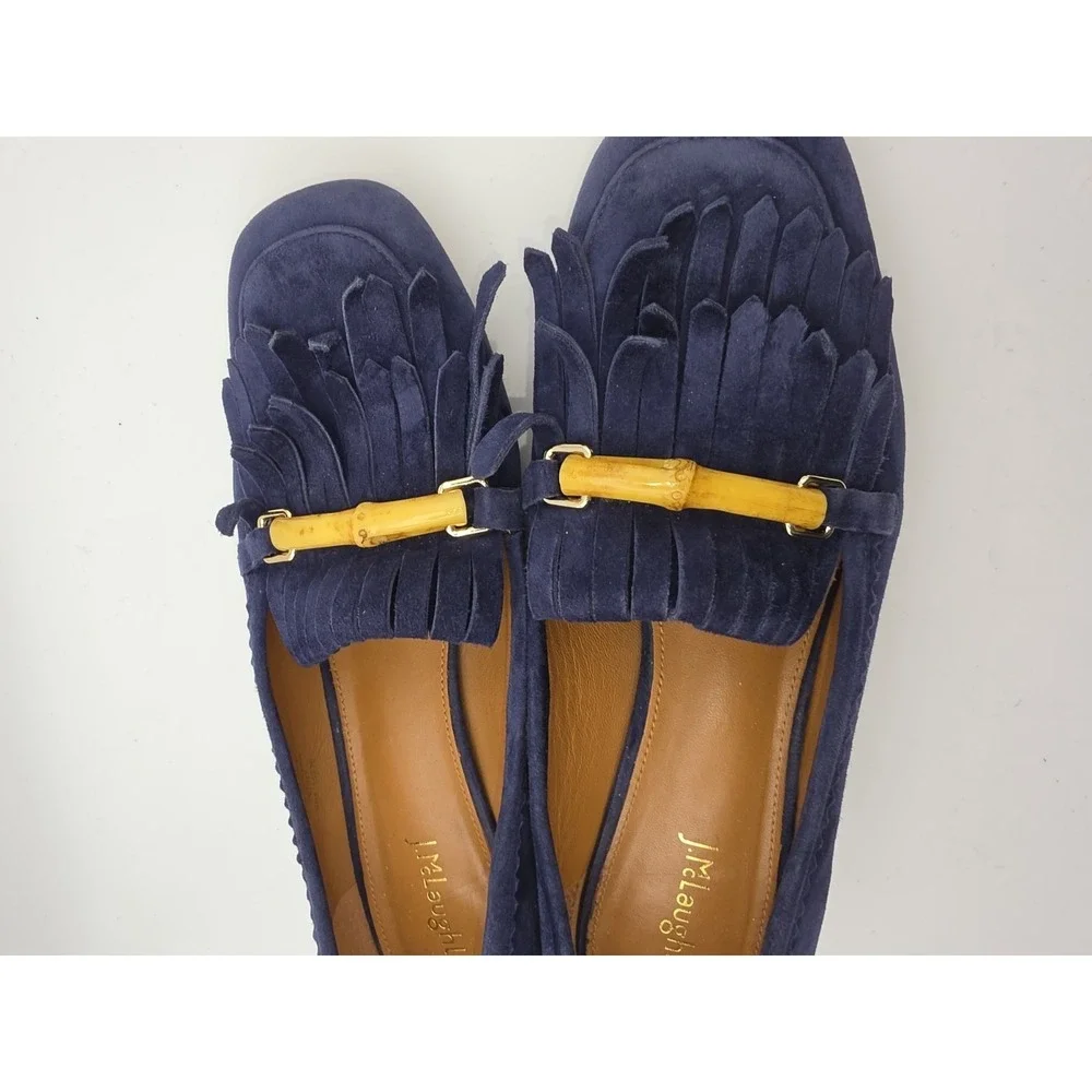 J. McLaughlin Navy Suede Kiltie Loafers with Bamboo Bit Detail Size 9